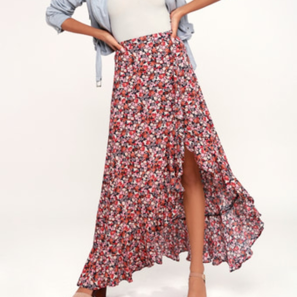 BRIDGETTE PINK FLORAL PRINT RUFFLED HIGH-LOW MAXI